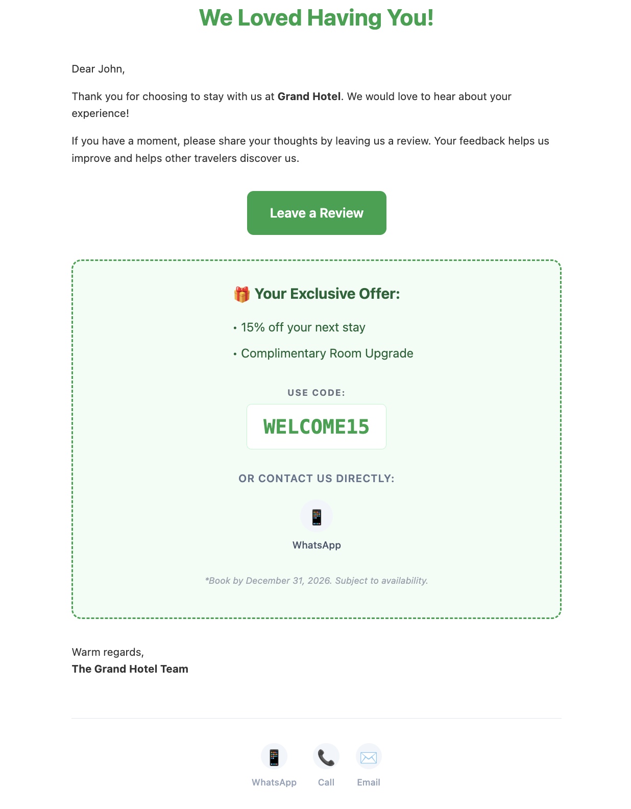 Post-stay review request email